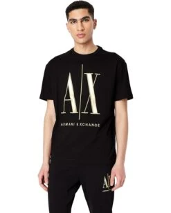 Armani Exchange Black/Gold Icon Logo Tee | Shirts & Tops
